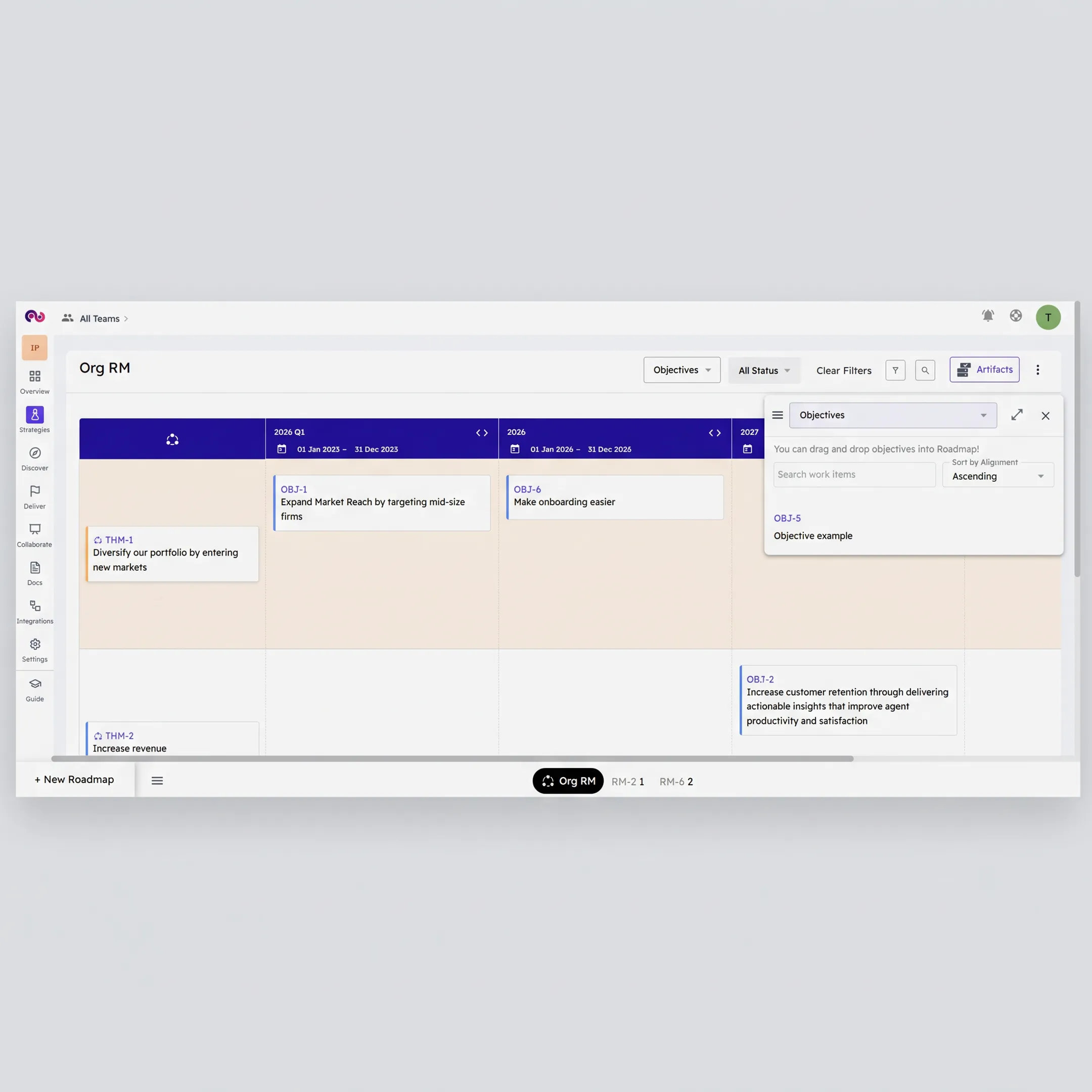 Product team reviewing an AI-supported strategy workspace with connected evidence and roadmaps