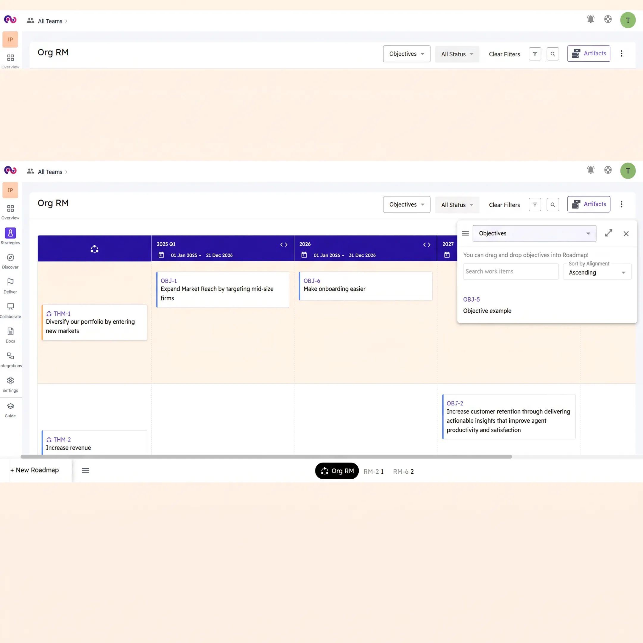 Product team reviewing connected customer feedback and product insights on a digital workspace