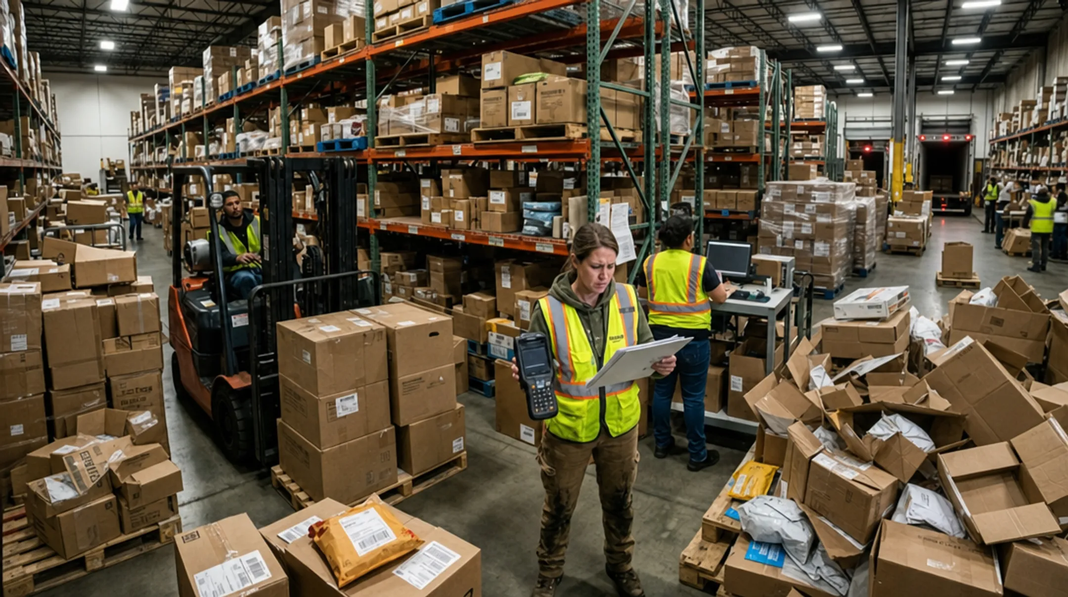 Warehouse supply chain disruption showing delayed shipment and inventory bottleneck