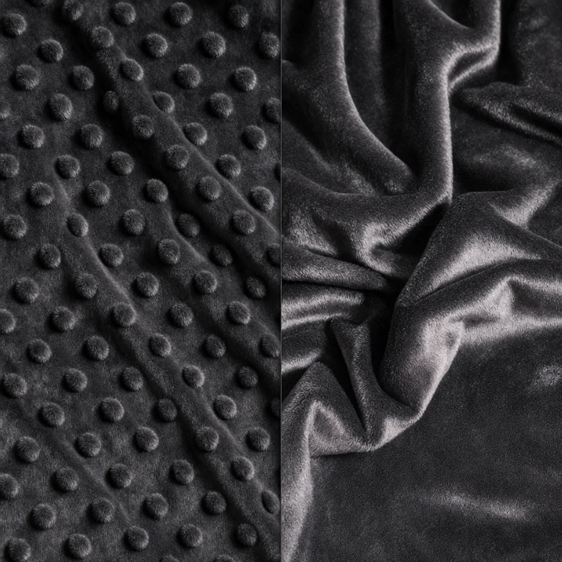 Close-up of plush minky fabric showing dimple dot and smooth textures