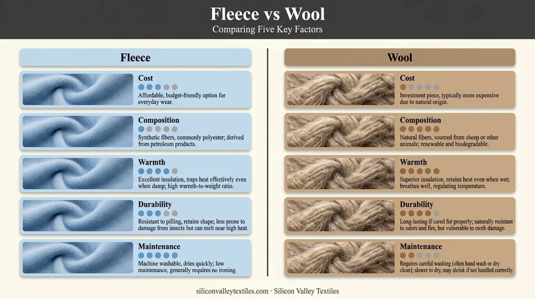 Fleece versus wool blanket comparison chart for cost warmth durability