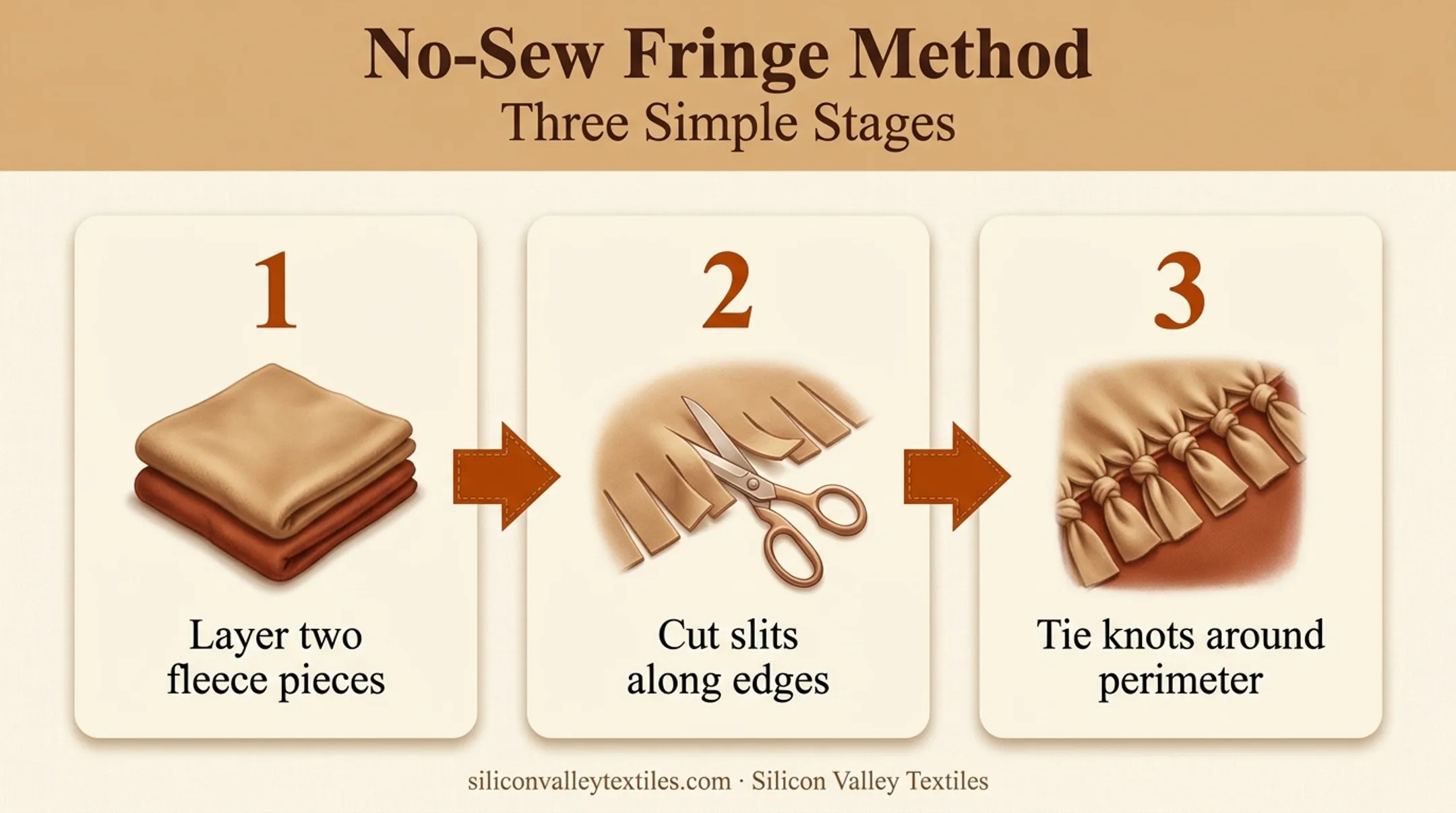No-sew fringe fleece blanket DIY steps illustrated