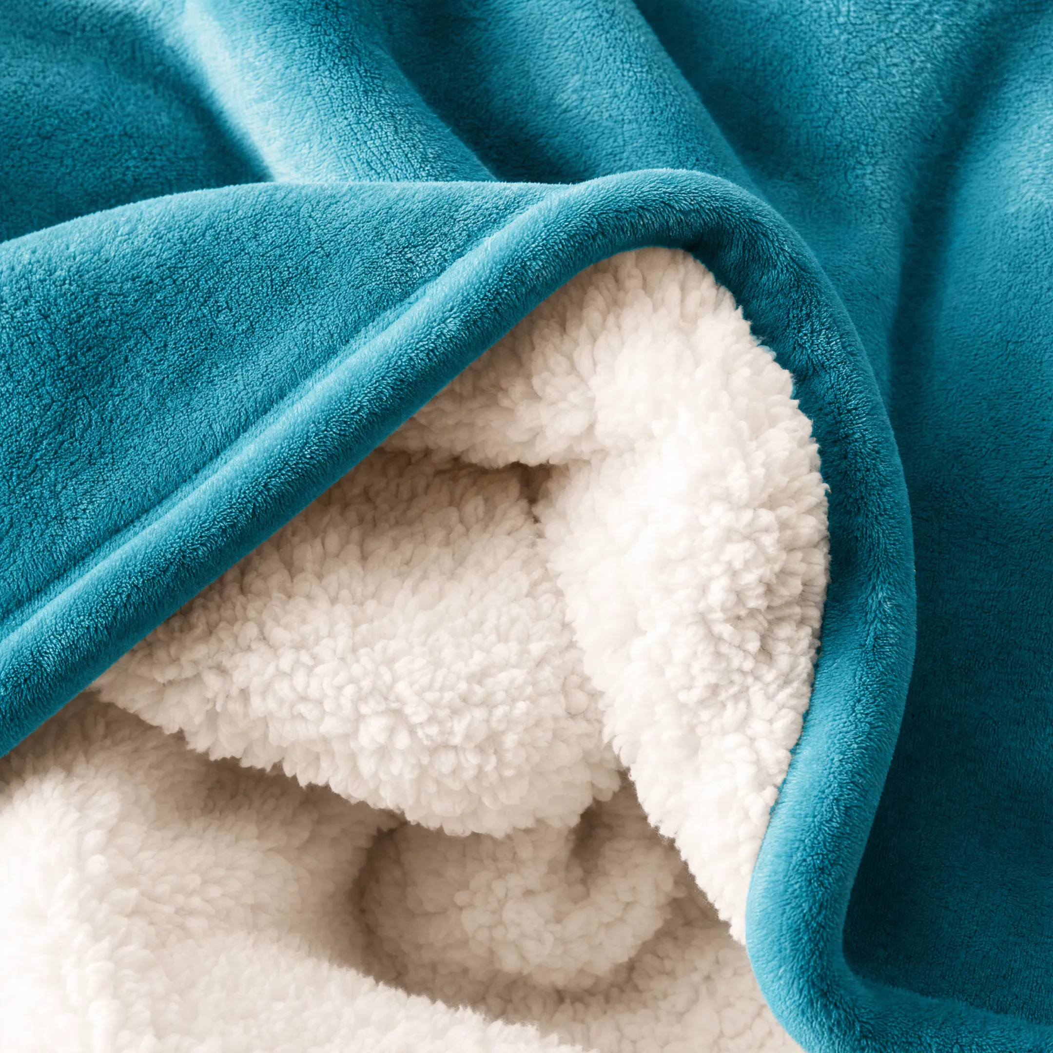 Sherpa fleece blanket texture showing dual-sided flannel and sherpa layers