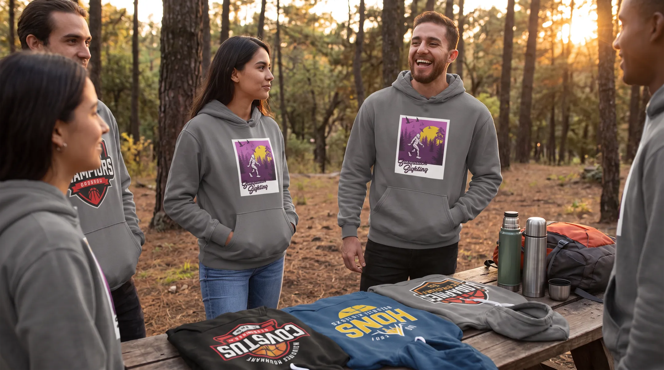 Custom branded pullover apparel with bold team graphics for events