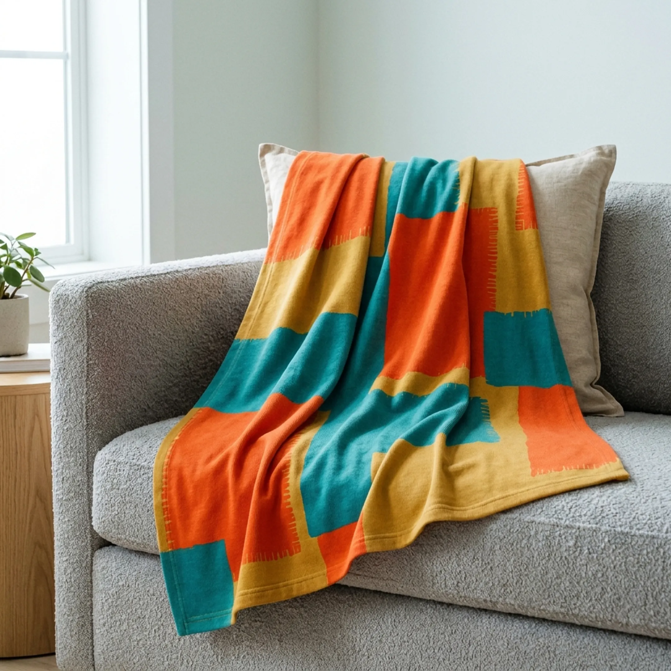 Jersey knit blanket with colorful printed design