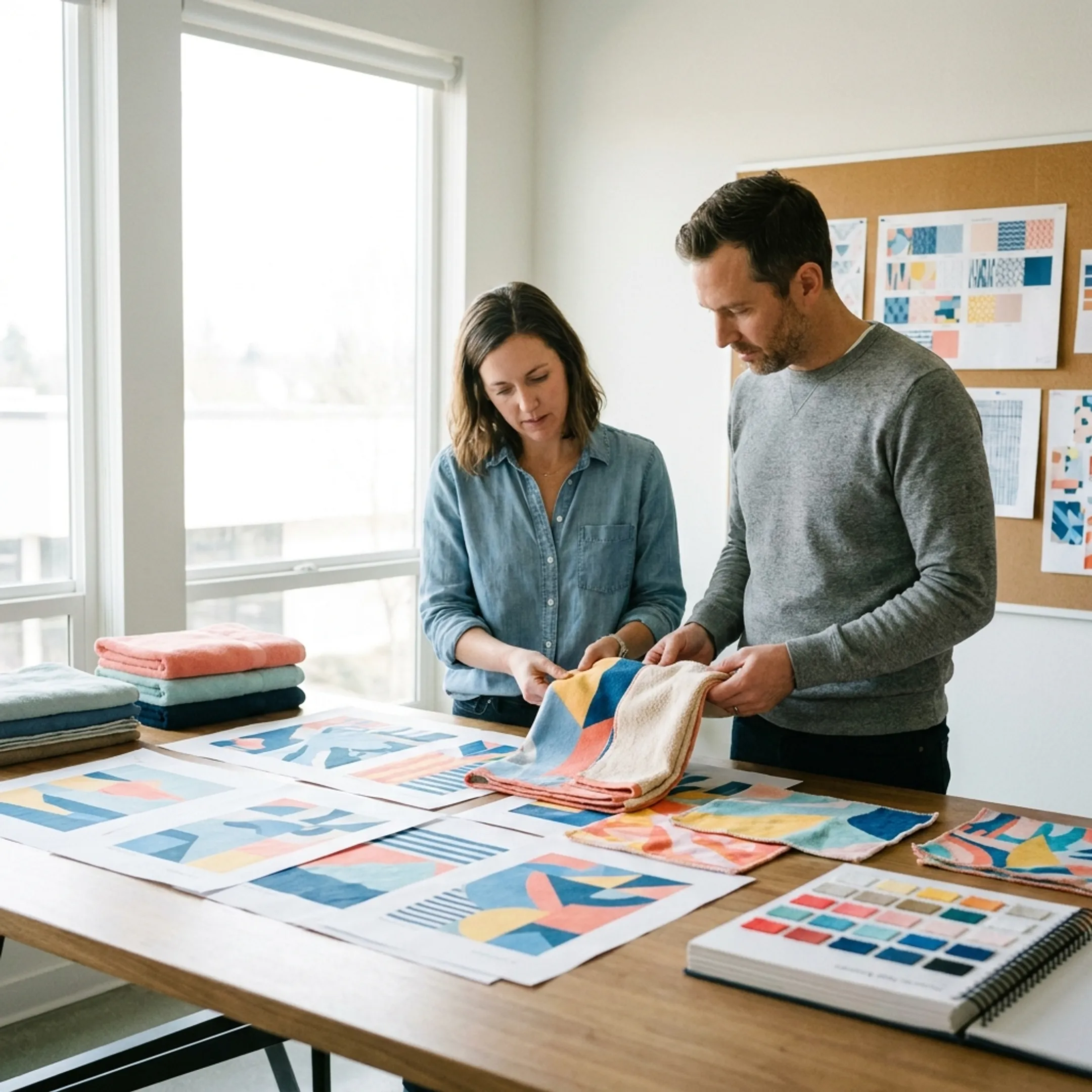 Branded beach towel artwork being reviewed for production