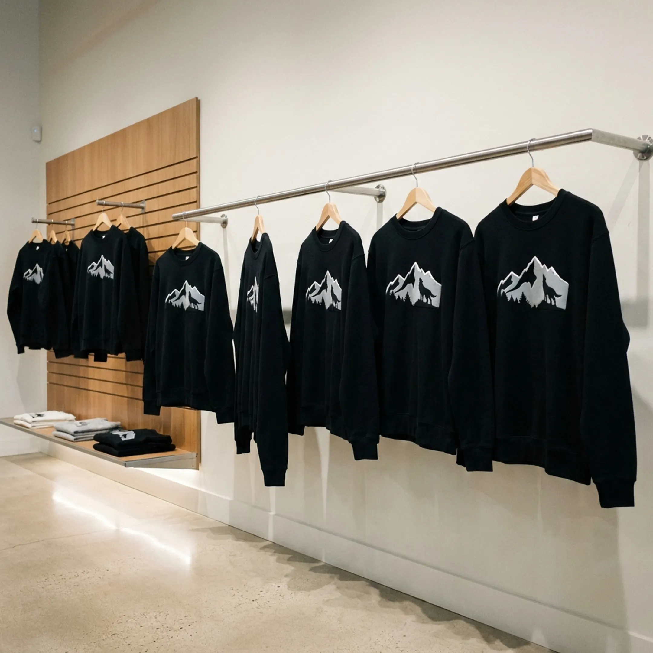 Themed graphic merchandise apparel on display