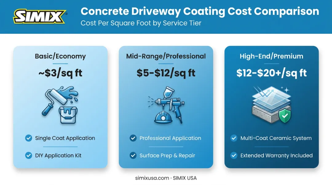 Three-tier concrete driveway coating cost comparison chart infographic