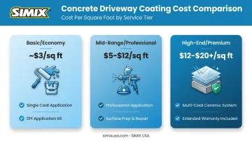 Three-tier concrete driveway coating cost comparison chart infographic