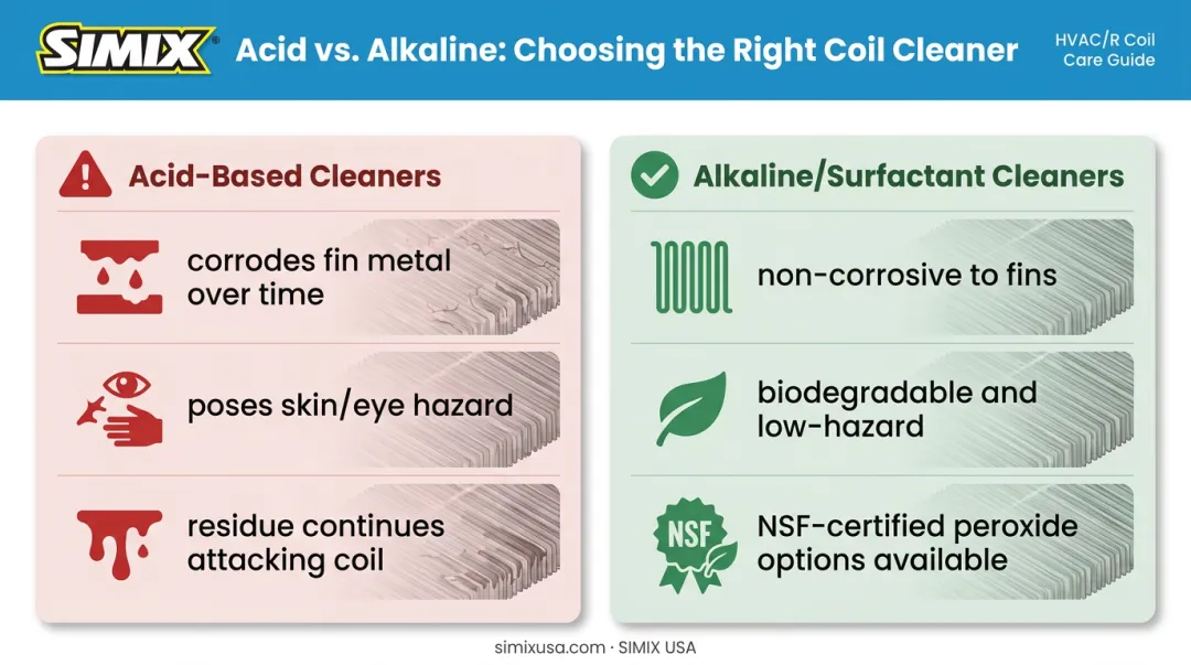 Acid-based versus alkaline surfactant coil cleaner comparison chart