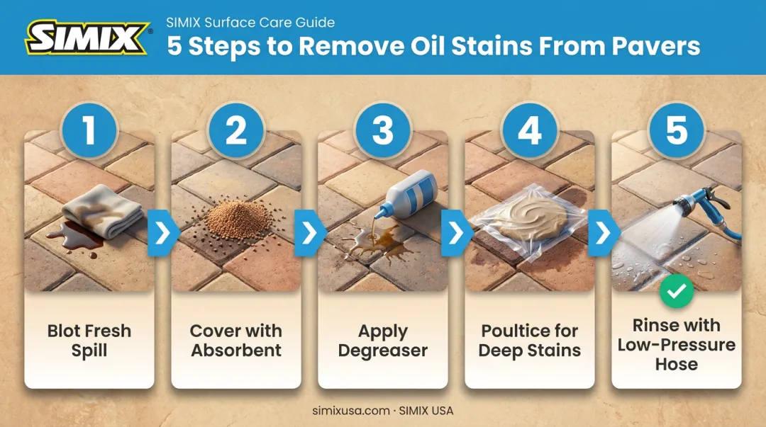 5-step process for cleaning oil stains from driveway pavers