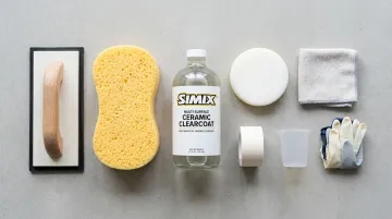 SIMIX Multi-Surface Ceramic Clearcoat bottle with grout float and applicator pad
