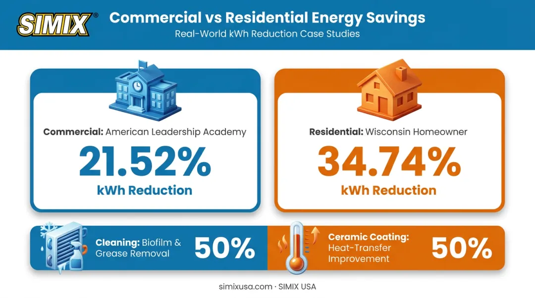 Commercial versus residential SIMIX HVAC energy savings case study comparison