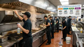 High-volume commercial kitchen using SIMIX peroxide-based surface protection system
