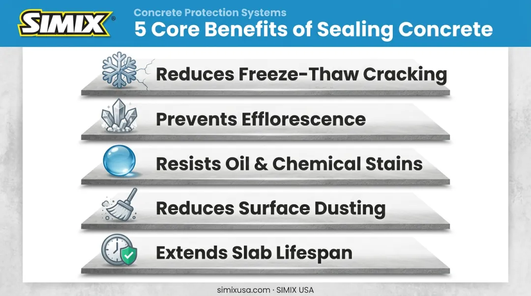 5 core benefits of sealing concrete surfaces infographic