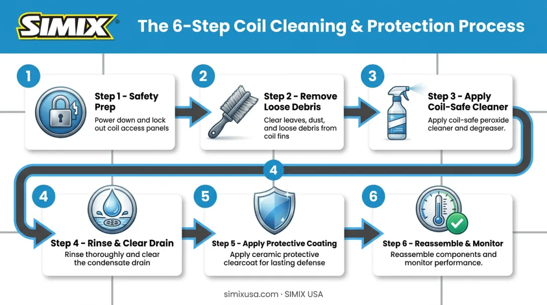 6-step process for cleaning a walk-in cooler evaporator coil