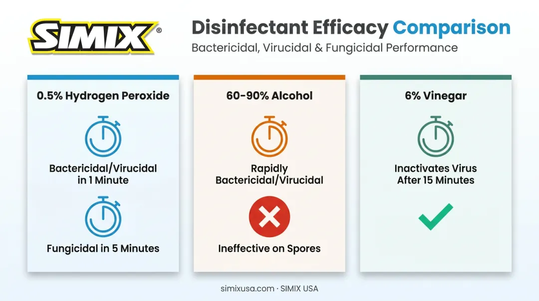 Comparison chart of hydrogen peroxide alcohol and vinegar disinfectant efficacy
