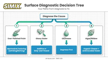 Decision tree matching slippery concrete cause to correct fix