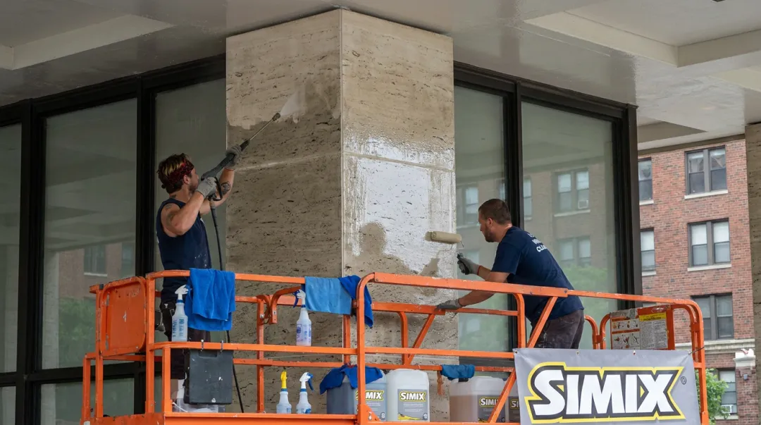 SIMIX ceramic clearcoat application on exterior concrete facade surface
