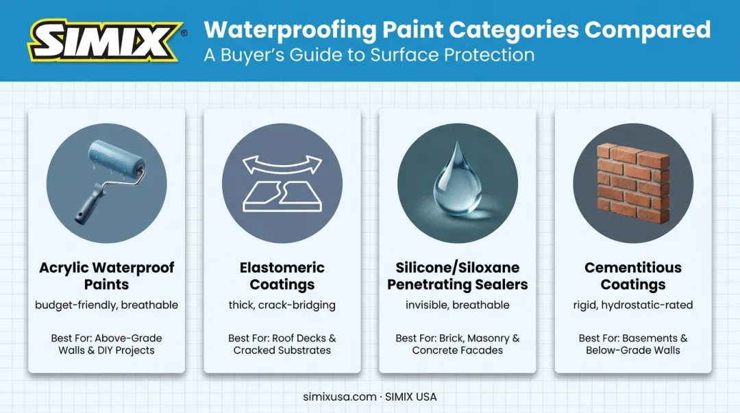 Four types of exterior waterproofing paint compared by formulation