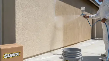 SIMIX ceramic clearcoat protective coating applied to exterior stucco wall