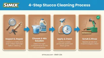4-step stucco cleaning process from inspection to final rinse