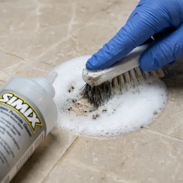 Cleaner applied to tile and grout