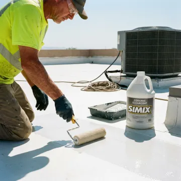 Roof coating application on a flat commercial roof