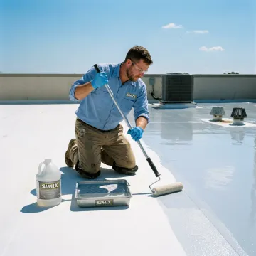 Technician applying ceramic roof coating