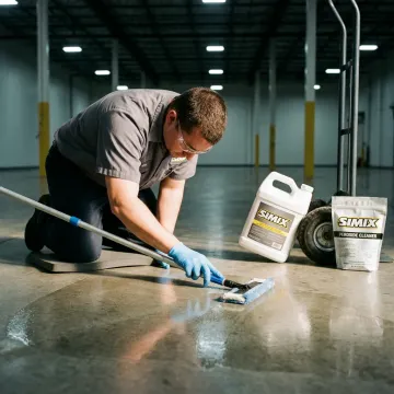 Concrete floor being cleaned before ceramic coating