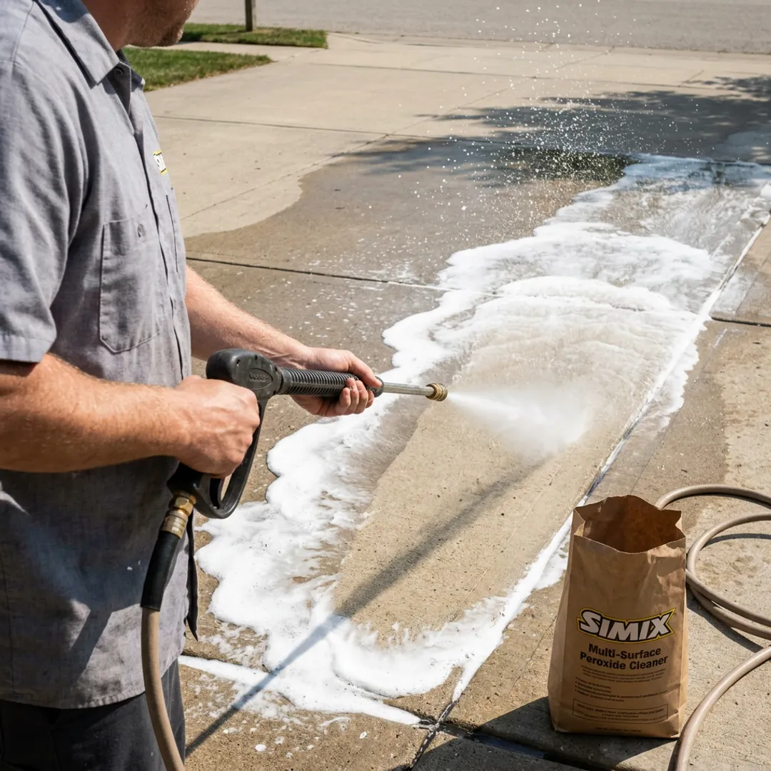 Pressure washer cleaning concrete driveway