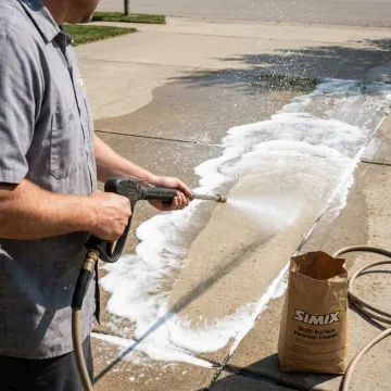 Pressure washer cleaning concrete driveway