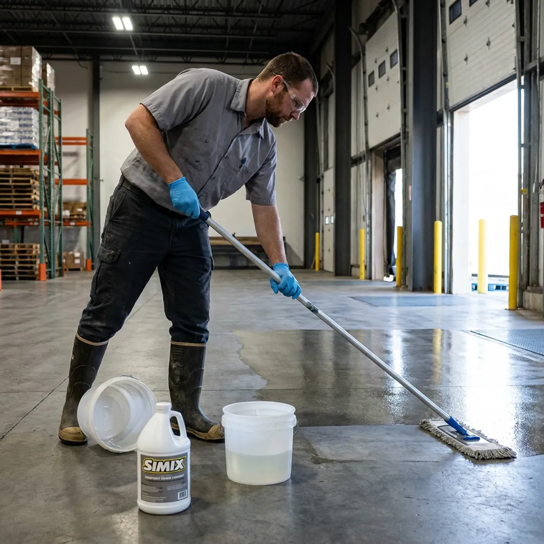 Technician sealing concrete floor with ceramic clearcoat