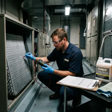 Technician measuring HVAC coil performance