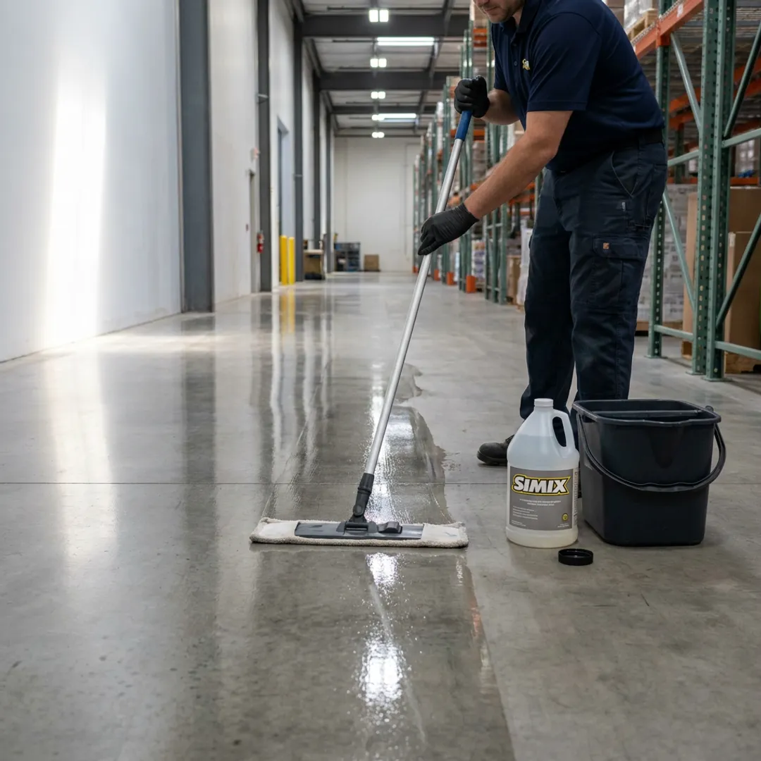 Technician applying clear floor coating