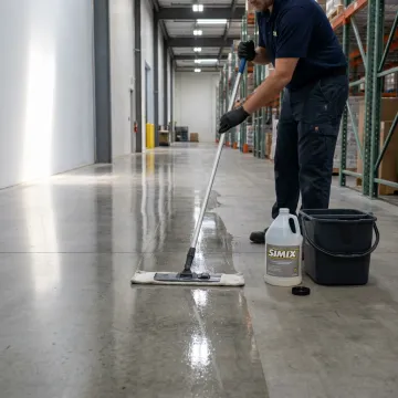 Technician applying clear floor coating