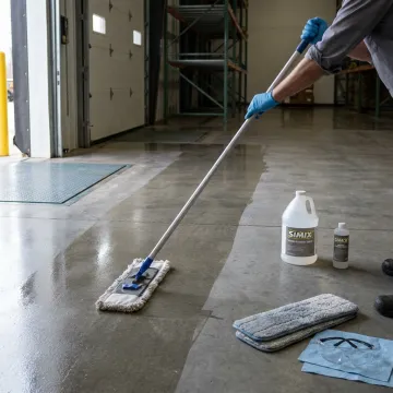 Concrete sealer being applied to a clean floor