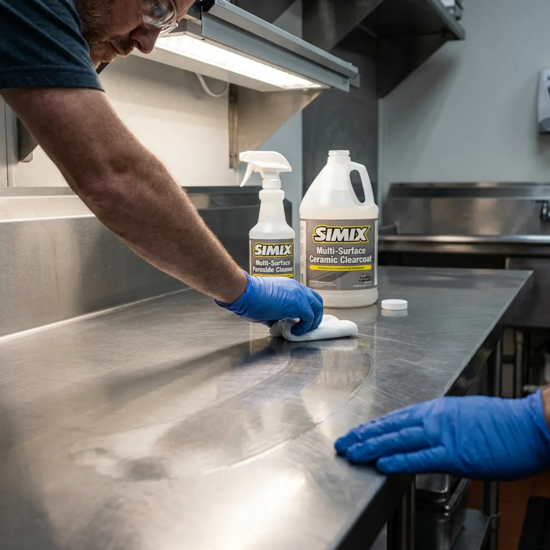Technician applying ceramic coating to a countertop