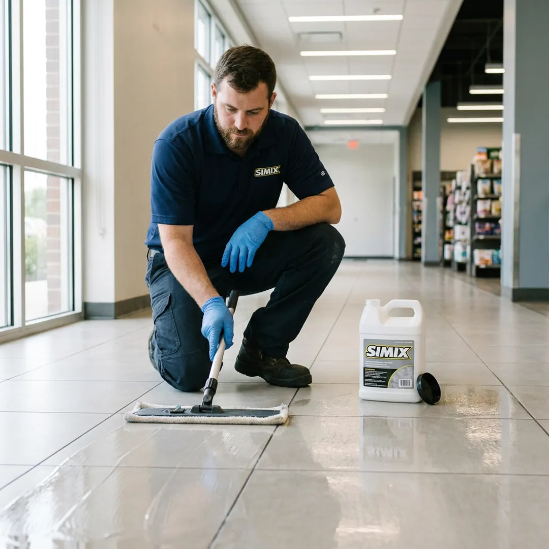 Clear ceramic coating applied to tile floor