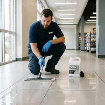 Clear ceramic coating applied to tile floor