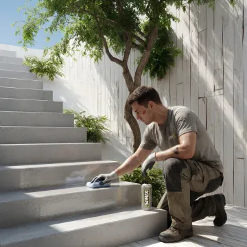 Applying clear protective coating to concrete steps