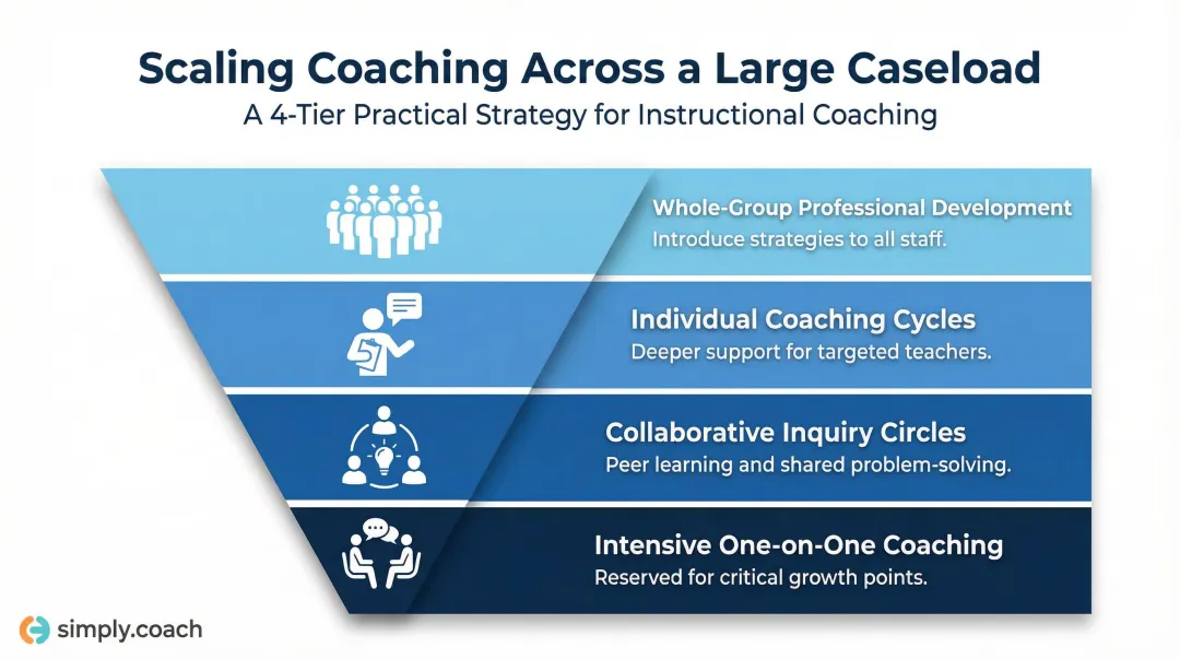 Four-step instructional coaching scaling strategy from whole group to intensive one-on-one