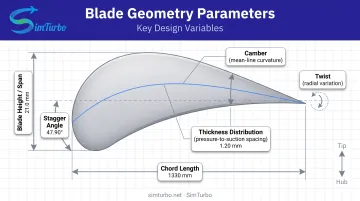 Gas turbine blade geometry parameters including chord stagger camber twist and span