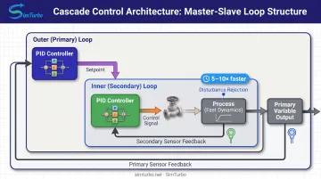 Cascade control master-slave architecture with inner and outer loop signal flow
