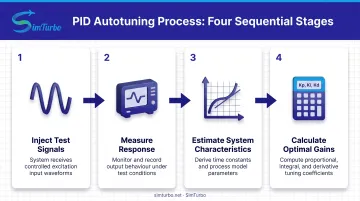 4-step PID autotuning workflow from test signal injection to optimal gain calculation