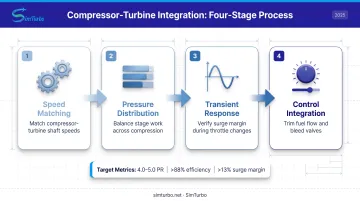 Gas turbine compressor-turbine aerodynamic matching integration process flow diagram