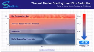 Thermal barrier coating layers and temperature reduction mechanism diagram
