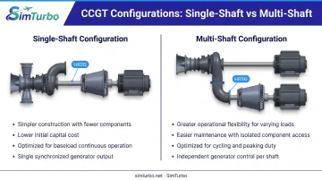 Single-shaft versus multi-shaft combined cycle configuration comparison diagram