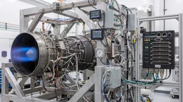 NASA Lewis Research Center J85 turbojet engine test stand with instrumentation and data acquisition