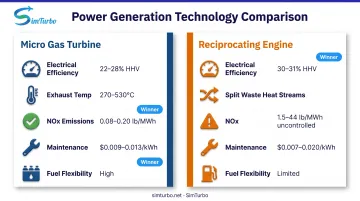 Micro gas turbine versus reciprocating engine side-by-side efficiency and performance comparison chart